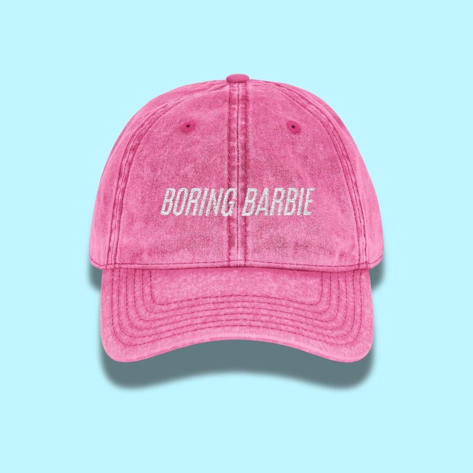 Washed Pink Boring Barbie Embroidered Dad Hat, Baseball Cap