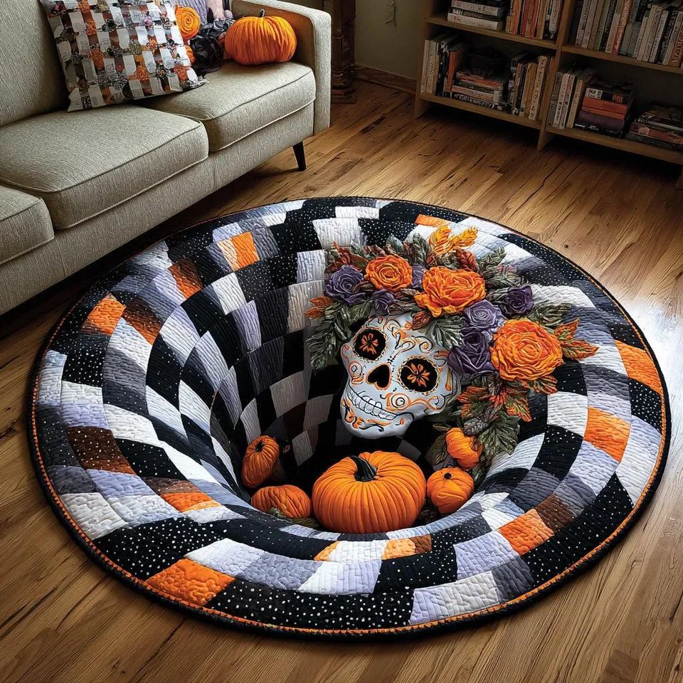 Pumpkin Pit Quilted Round Mat, Halloween Fall Home Decor, Spooky Season Gift