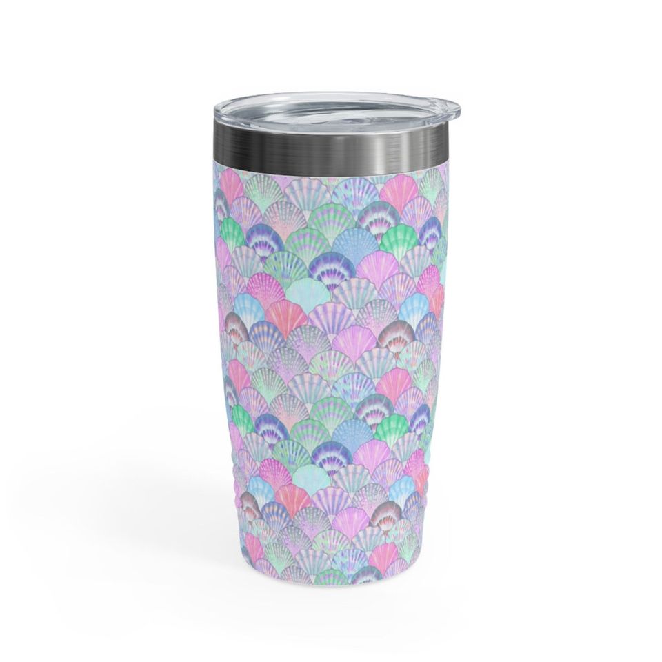 Purple Green Seashell Beach Ocean Ringneck Tumbler, 20oz