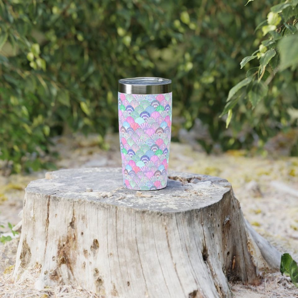 Purple Green Seashell Beach Ocean Ringneck Tumbler, 20oz