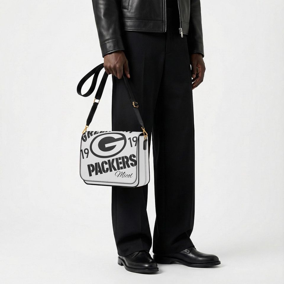 Personalized Packers Messenger Bag with Name, Custom Football Fan Crossbody, Green Bay Packers Gift for Him Her
