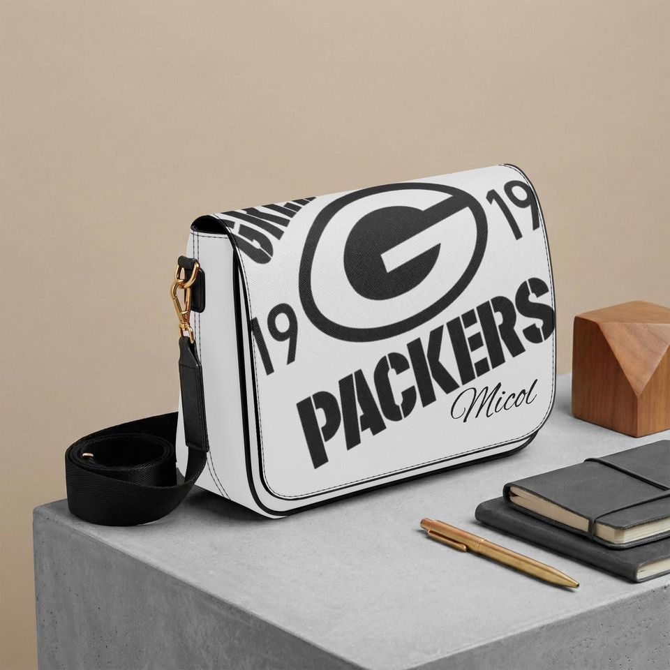 Personalized Packers Messenger Bag with Name, Custom Football Fan Crossbody, Green Bay Packers Gift for Him Her