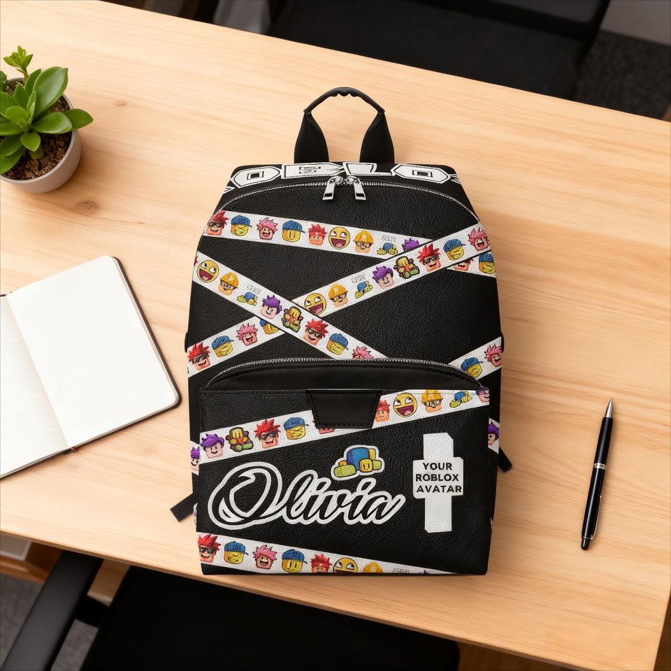 Custom Name Roblox Inspired Gamer Backpack  Personalized PU Leather Bag Gift for Kids, Teens, Boys, Girls