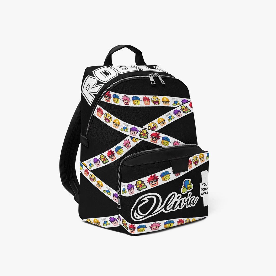Custom Name Roblox Inspired Gamer Backpack  Personalized PU Leather Bag Gift for Kids, Teens, Boys, Girls