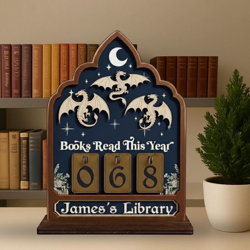 Dragon Book Tracker Sign, Custom Fantasy Reading Log Display, Books Read Counter