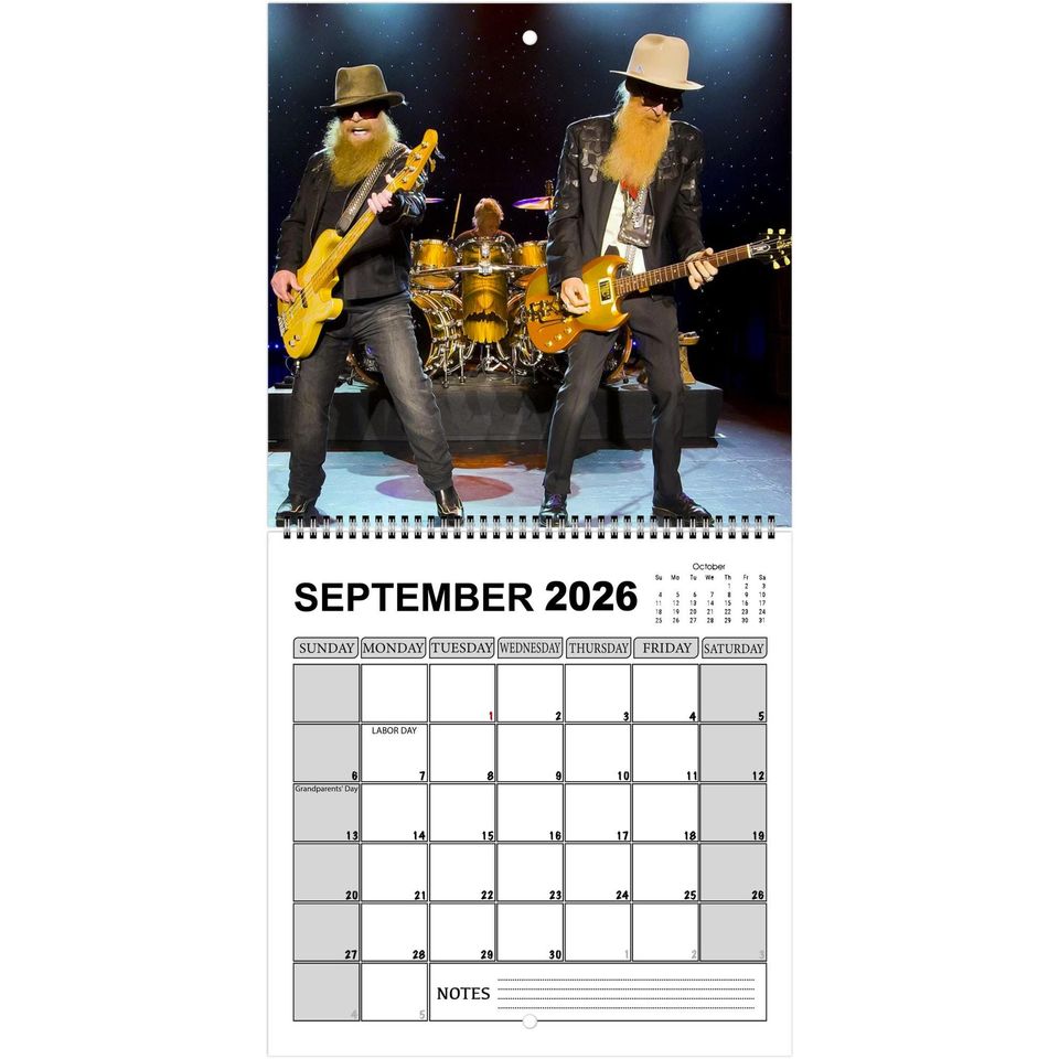 ZZ Top 2026 Wall Calendar, Rock Legends Photography