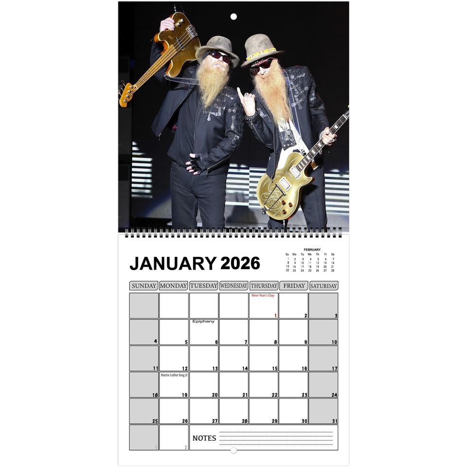 ZZ Top 2026 Wall Calendar, Rock Legends Photography