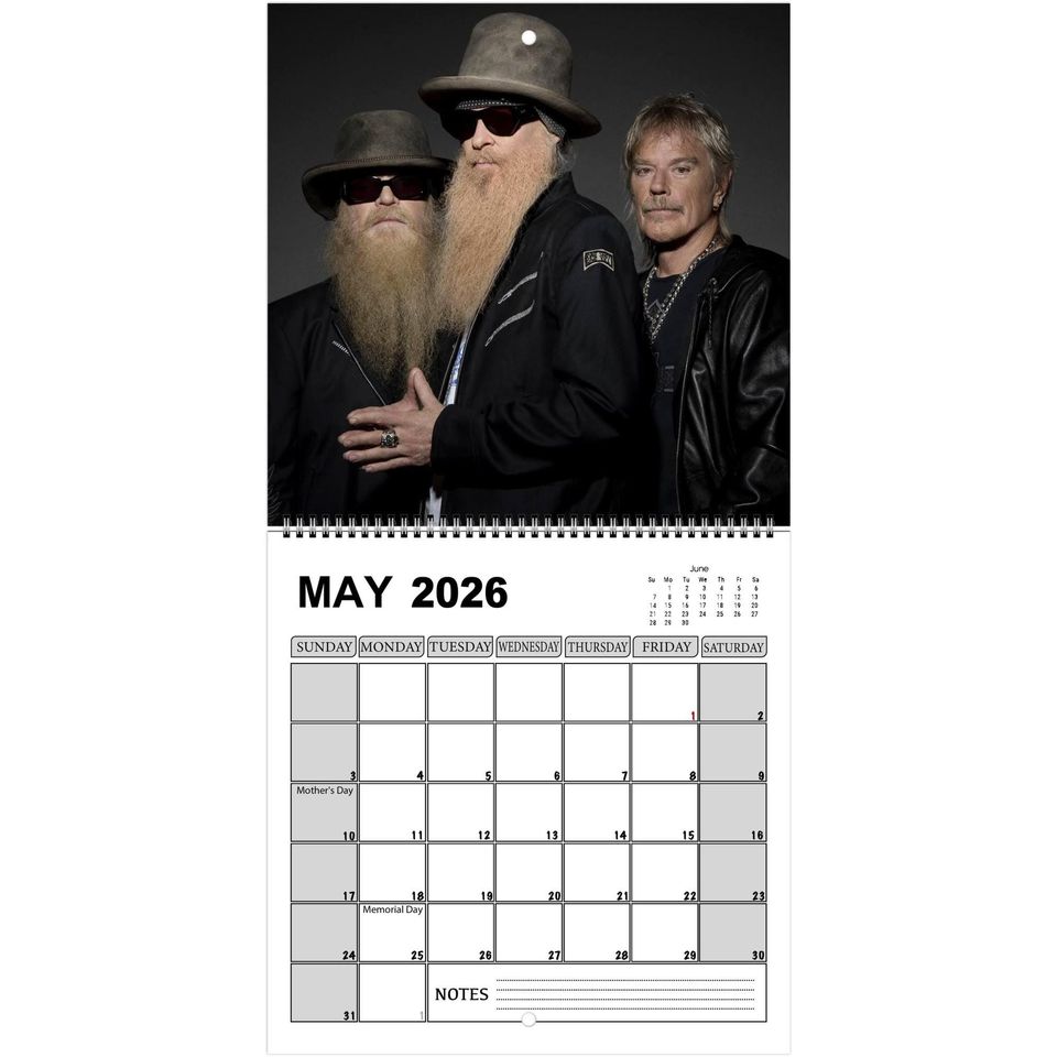 ZZ Top 2026 Wall Calendar, Rock Legends Photography