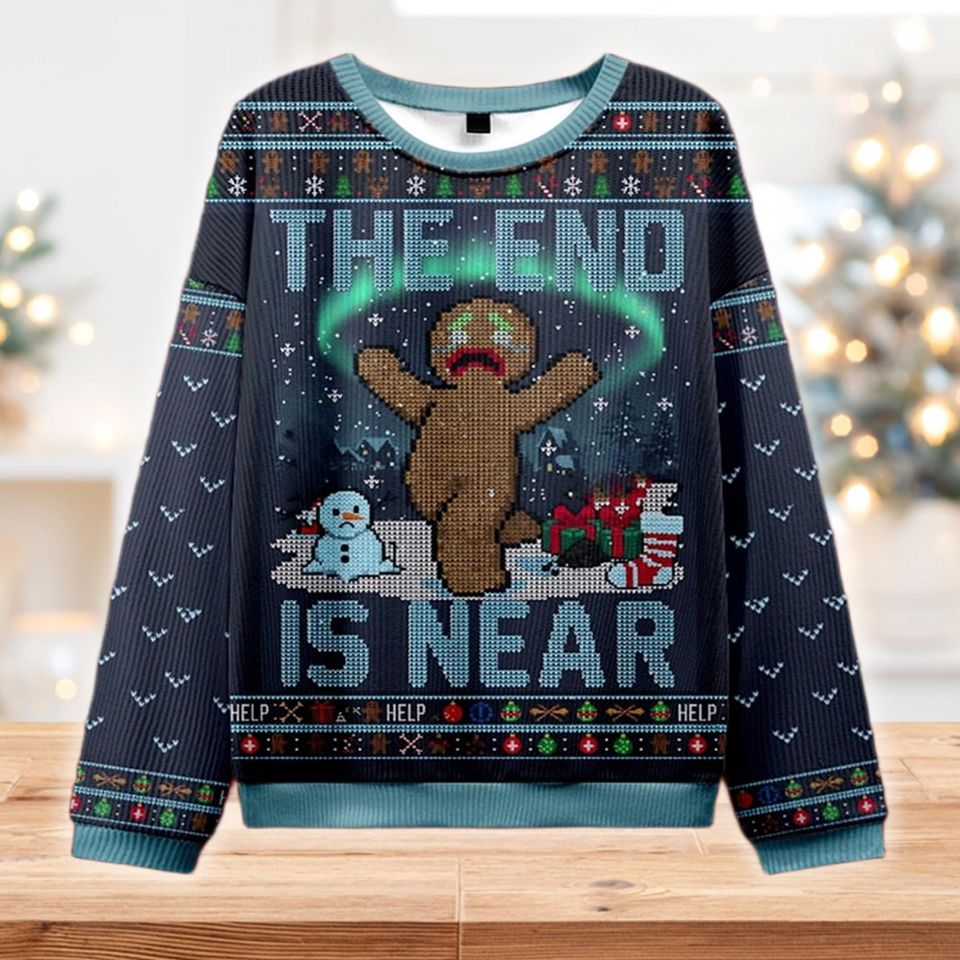 Funny Gingerbread Man Ugly Christmas Sweater, The End Is Near Jumper, Apocalypse Holiday Top, Xmas Party Gift