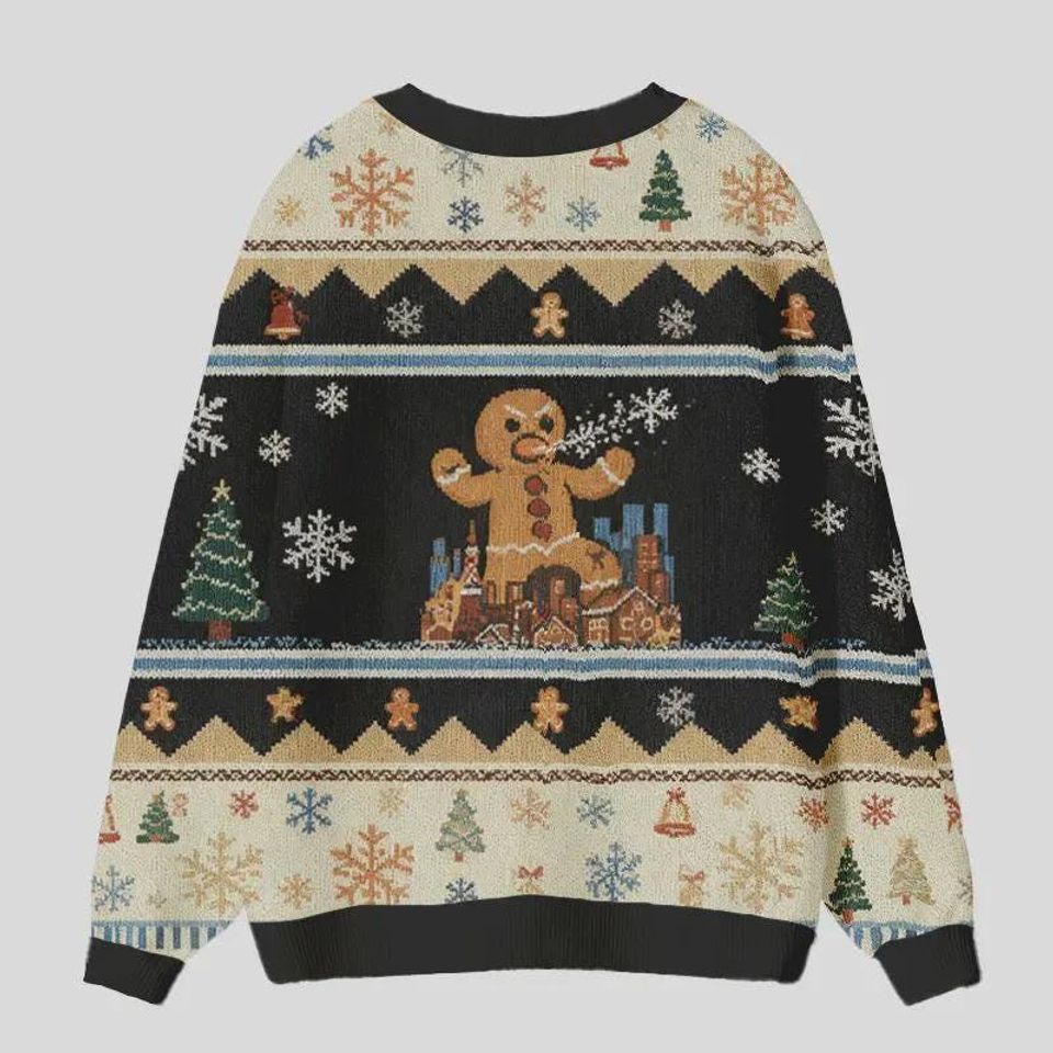 Gingerbread Monster Ugly Cardigan Sweater, Funny Gingerbread Xmas Sweater, Festive Winter Outfit for Men Women