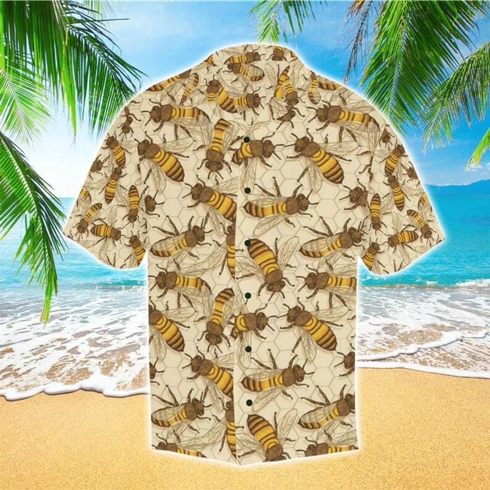 Bee 3D Pattern Hawaiian Shirt for Men, Bee Keeper Button-down, Summer Beach Outfit