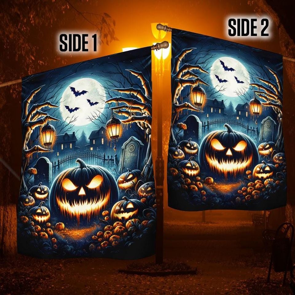 Halloween Jack O Lantern Flag, Spooky Pumpkin Garden Flag