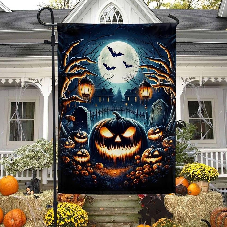Halloween Jack O Lantern Flag, Spooky Pumpkin Garden Flag