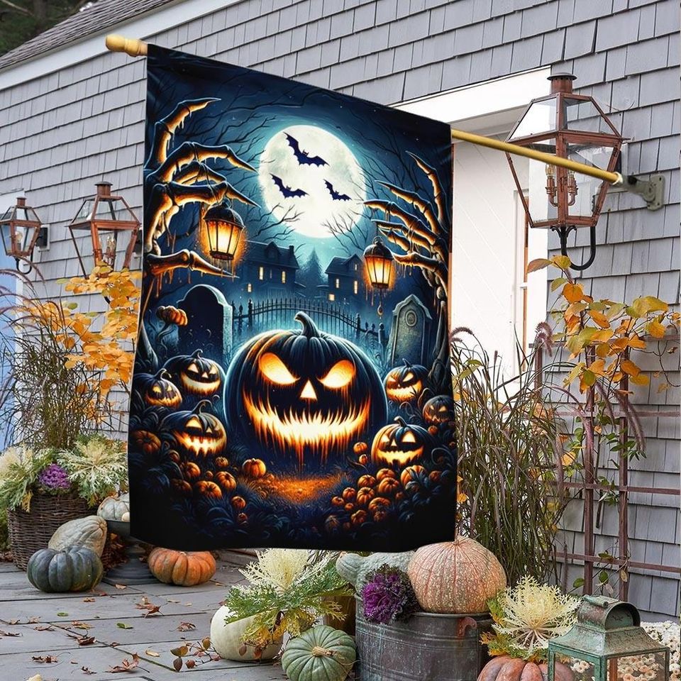 Halloween Jack O Lantern Flag, Spooky Pumpkin Garden Flag