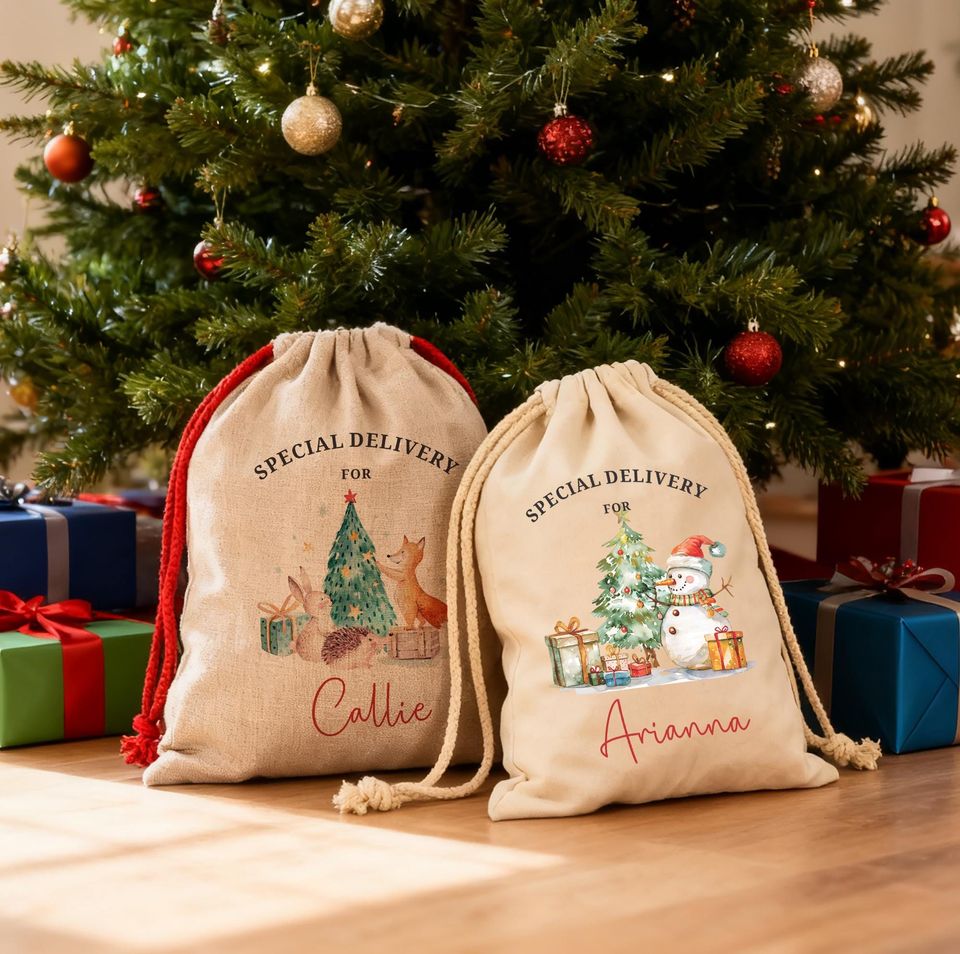 Personalized Santa Sacks, Christmas Stocking, Christmas Sacks With Name & Initial, Christmas Eve Gift Bag, Add Name Large Letter
