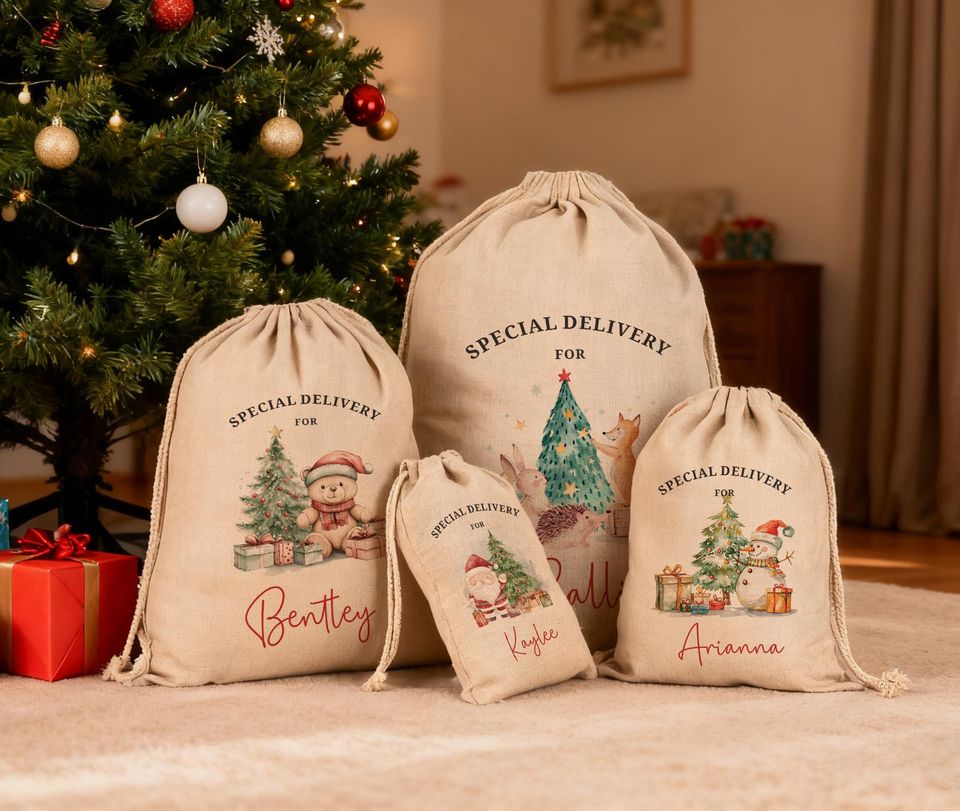 Personalized Santa Sacks, Christmas Stocking, Christmas Sacks With Name & Initial, Christmas Eve Gift Bag, Add Name Large Letter