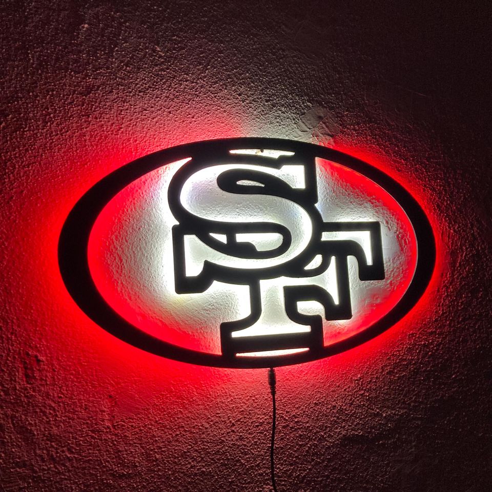 San Francisco 49ers LED Wall Sign: Black Composite Illuminated Sports Team Logo
