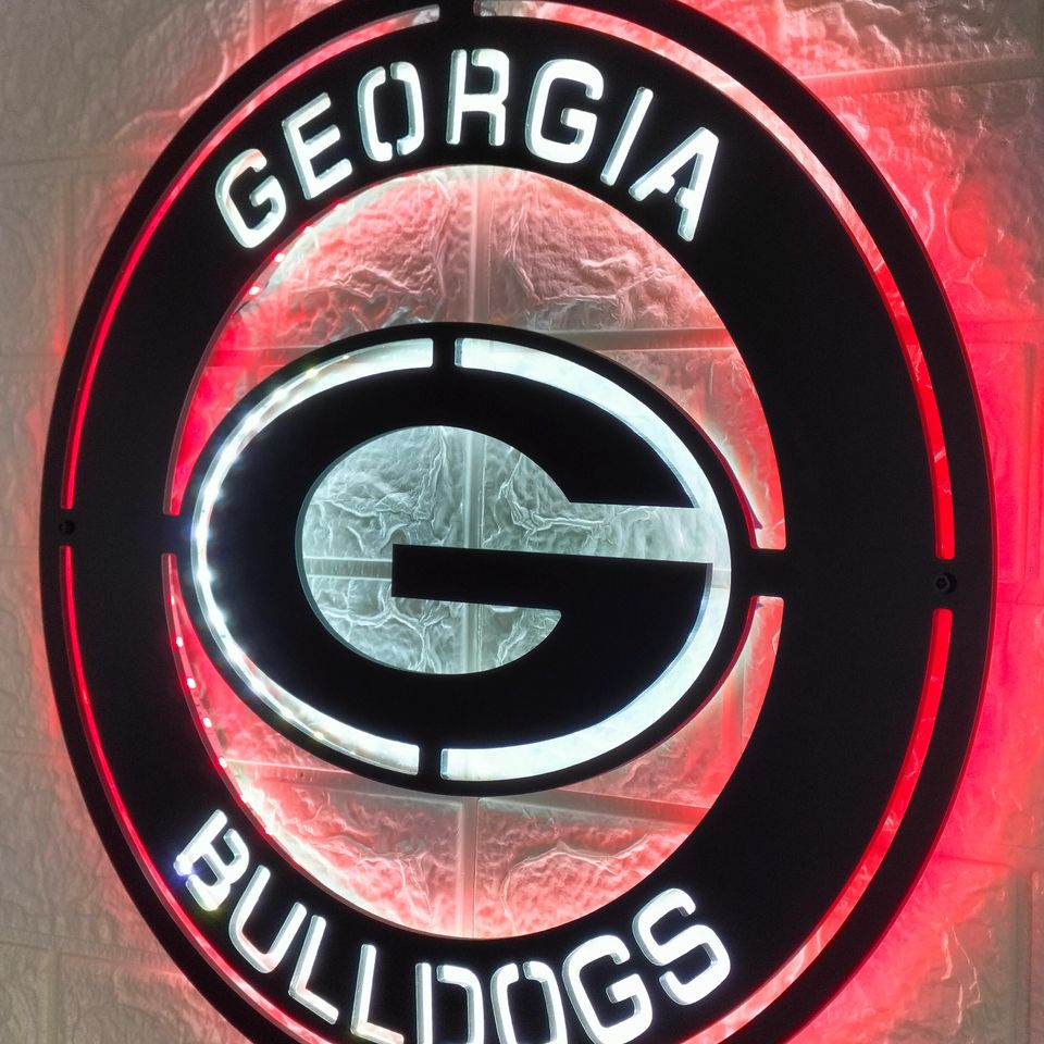 GA bulldogs LED Wall Sign: Black Composite Illuminated Sports Team Logo