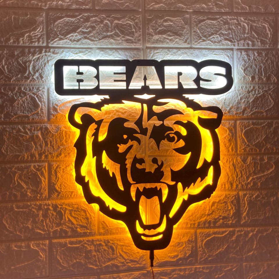 Chicago Bears LED Wall Sign: Black Composite Illuminated Sports Team Logo