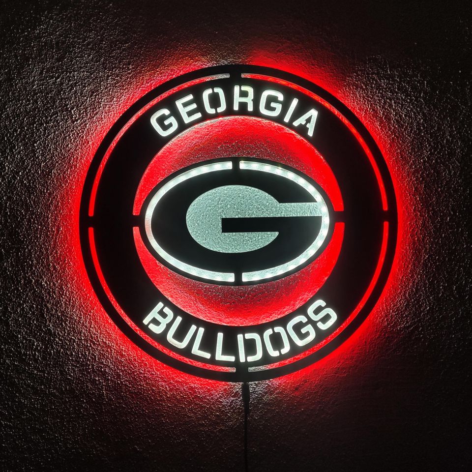 GA bulldogs LED Wall Sign: Black Composite Illuminated Sports Team Logo