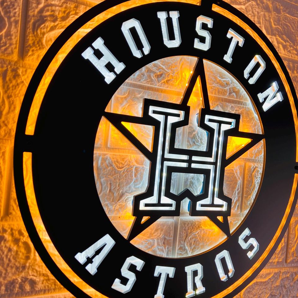 Custom Astros LED Wall Sign: Black Composite Illuminated Baseball Team Logo