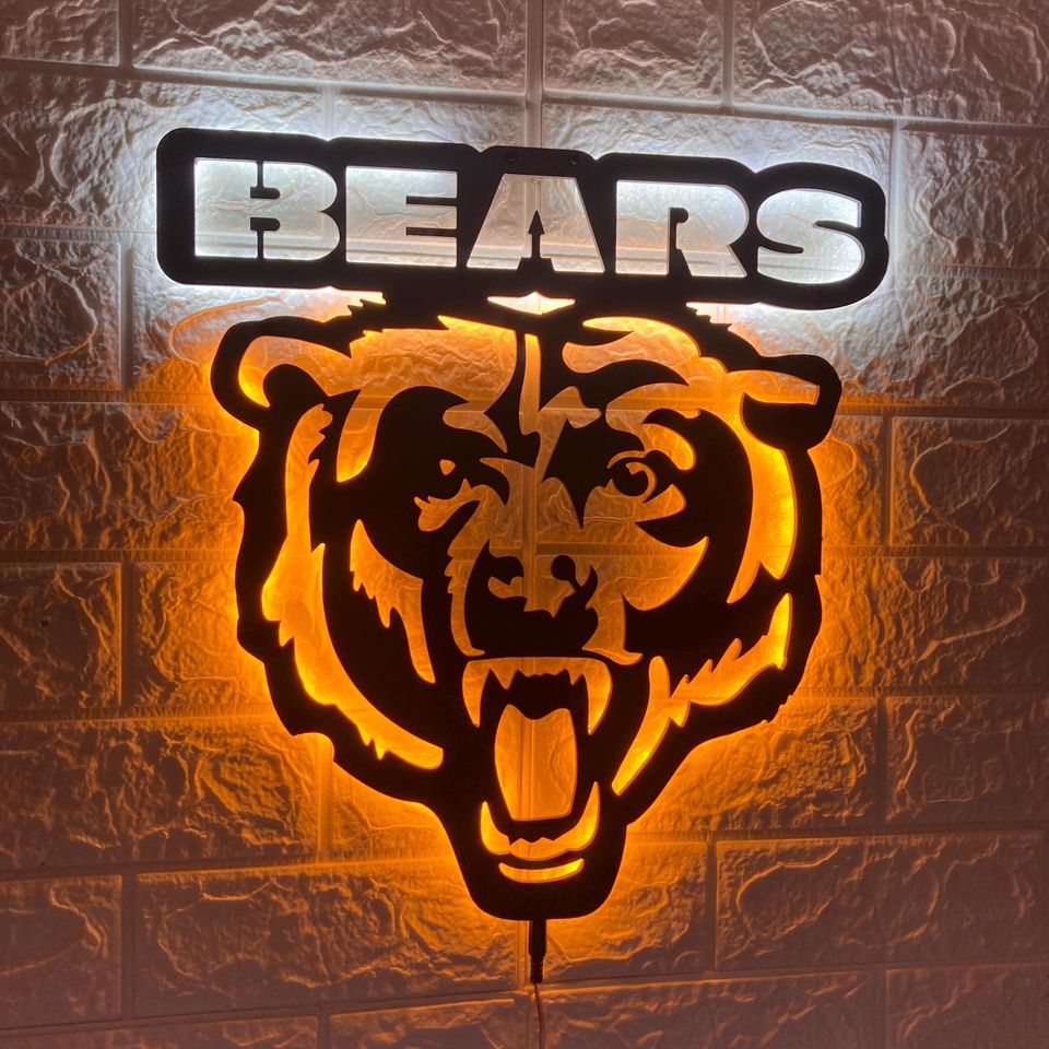 Chicago Bears LED Wall Sign: Black Composite Illuminated Sports Team Logo