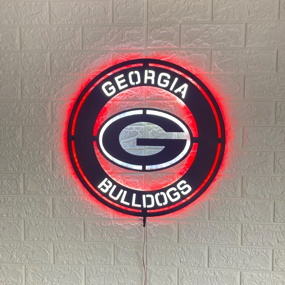 GA bulldogs LED Wall Sign: Black Composite Illuminated Sports Team Logo