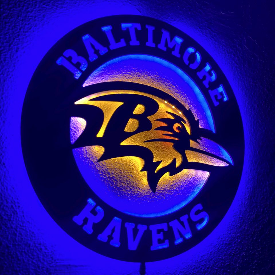 Baltimore Ravens LED Wall Sign: Black Composite Illuminated Sports Team Logo