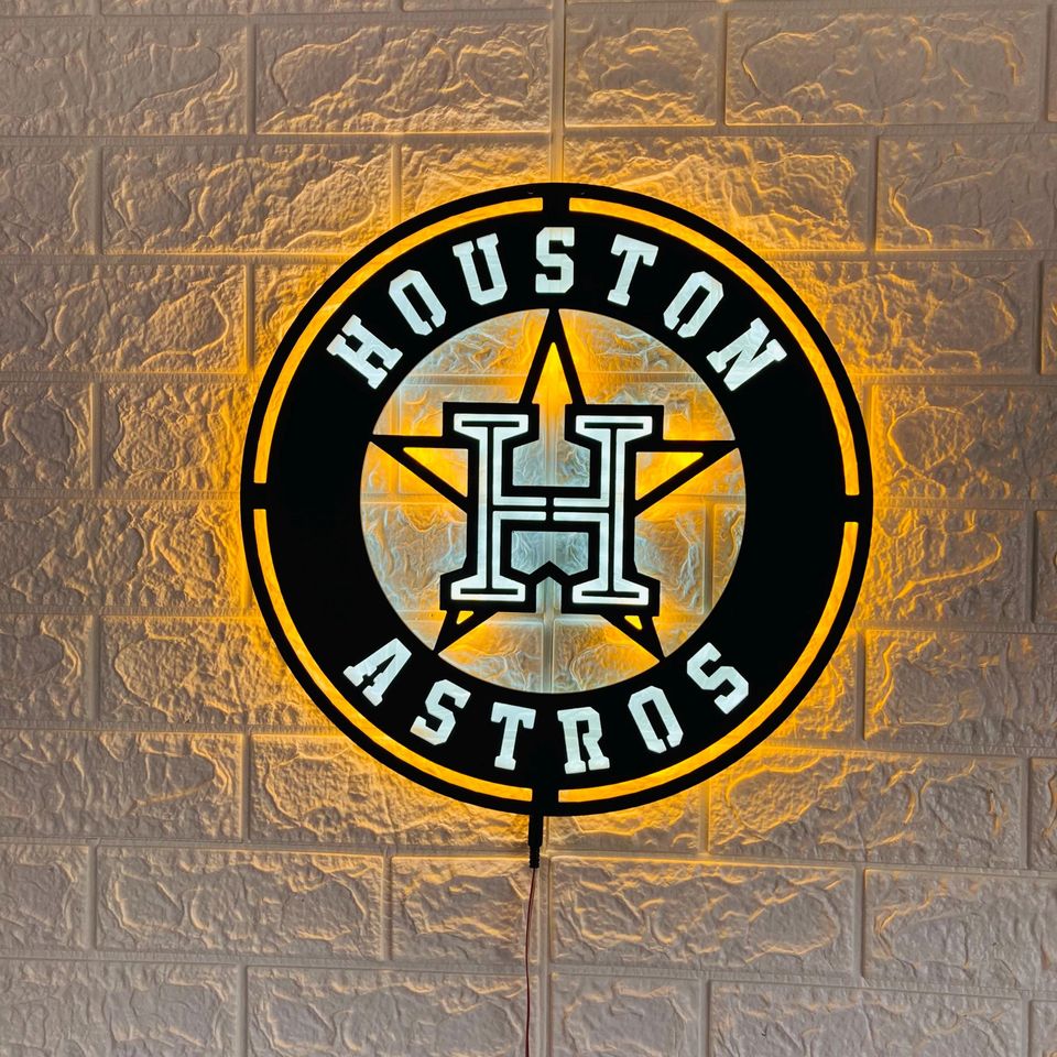 Custom Astros LED Wall Sign: Black Composite Illuminated Baseball Team Logo