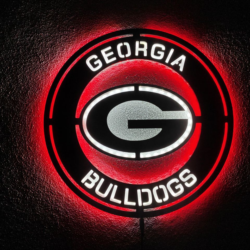 GA bulldogs LED Wall Sign: Black Composite Illuminated Sports Team Logo