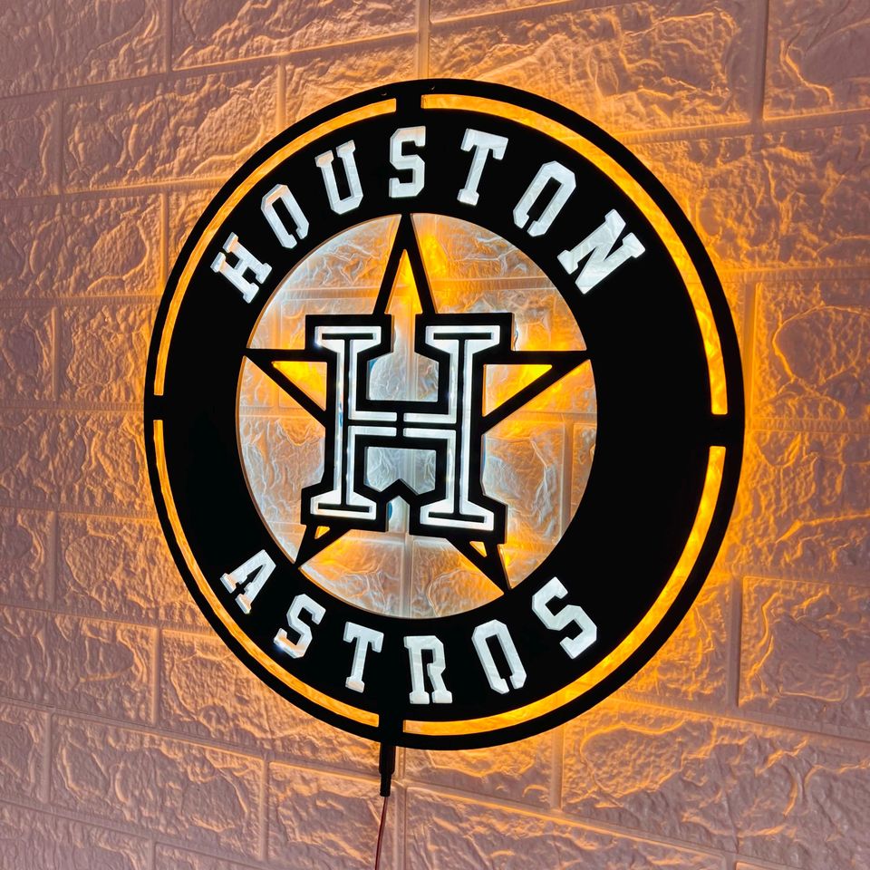 Custom Astros LED Wall Sign: Black Composite Illuminated Baseball Team Logo