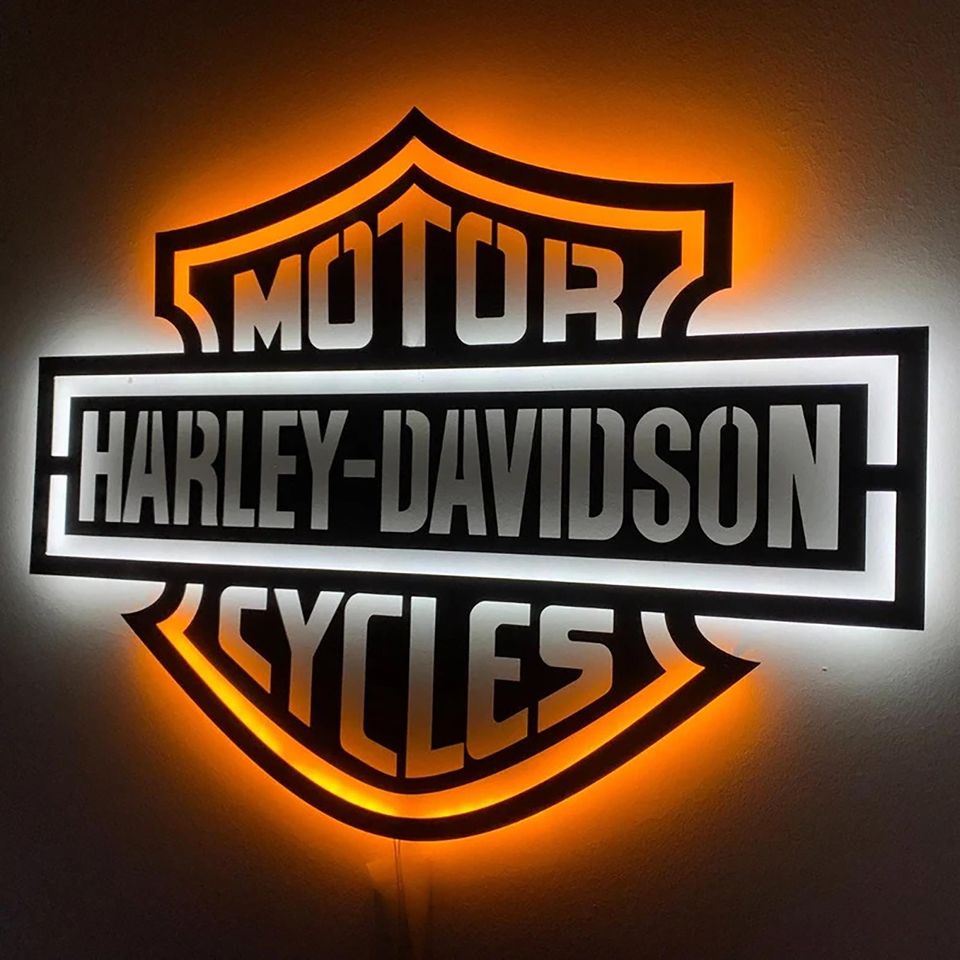 Motorcycle LED Sign: Black Composite Illuminated Garage Decor