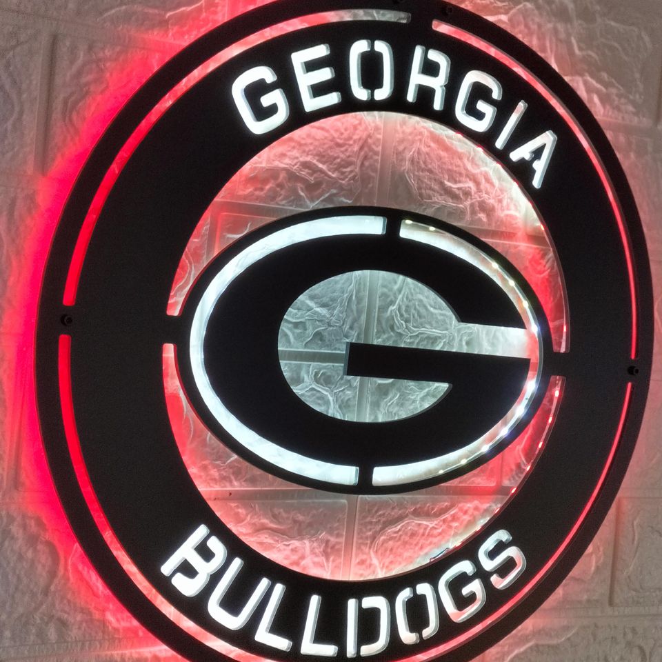 GA bulldogs LED Wall Sign: Black Composite Illuminated Sports Team Logo