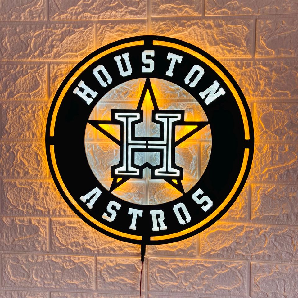 Custom Astros LED Wall Sign: Black Composite Illuminated Baseball Team Logo