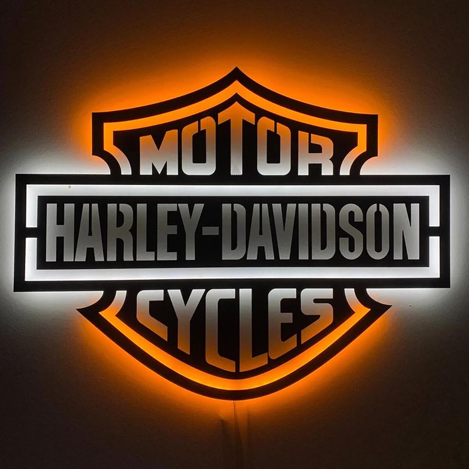 Motorcycle LED Sign: Black Composite Illuminated Garage Decor