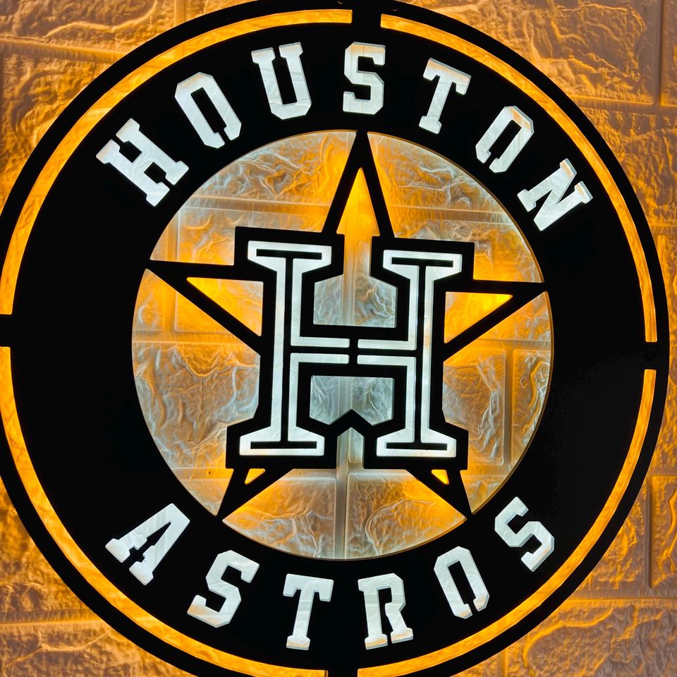 Custom Astros LED Wall Sign: Black Composite Illuminated Baseball Team Logo