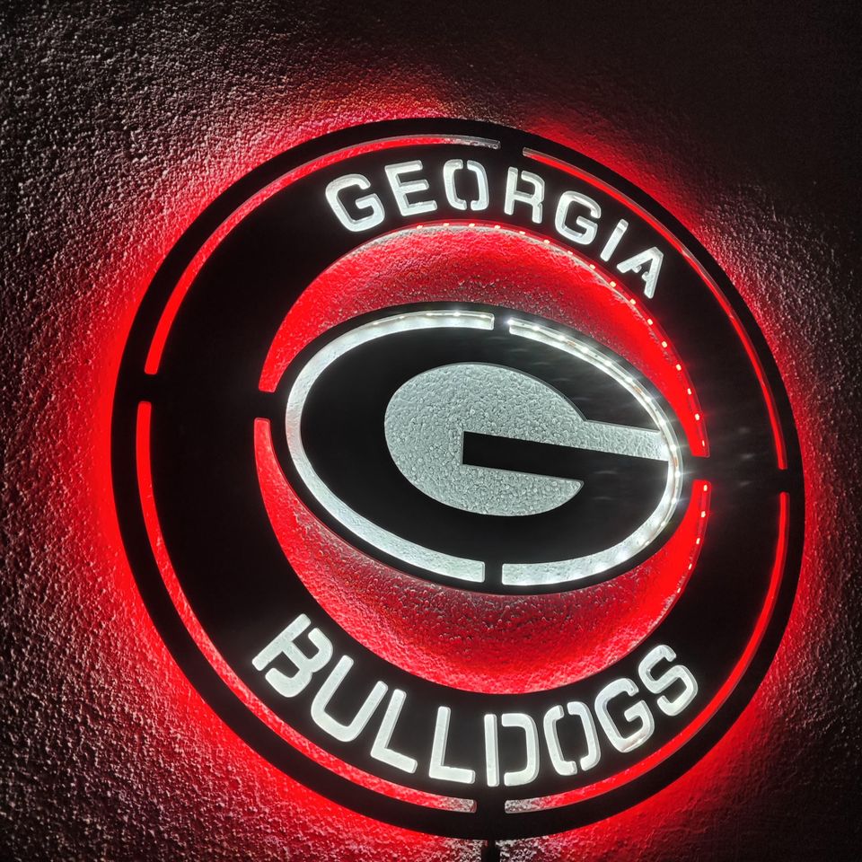 GA bulldogs LED Wall Sign: Black Composite Illuminated Sports Team Logo