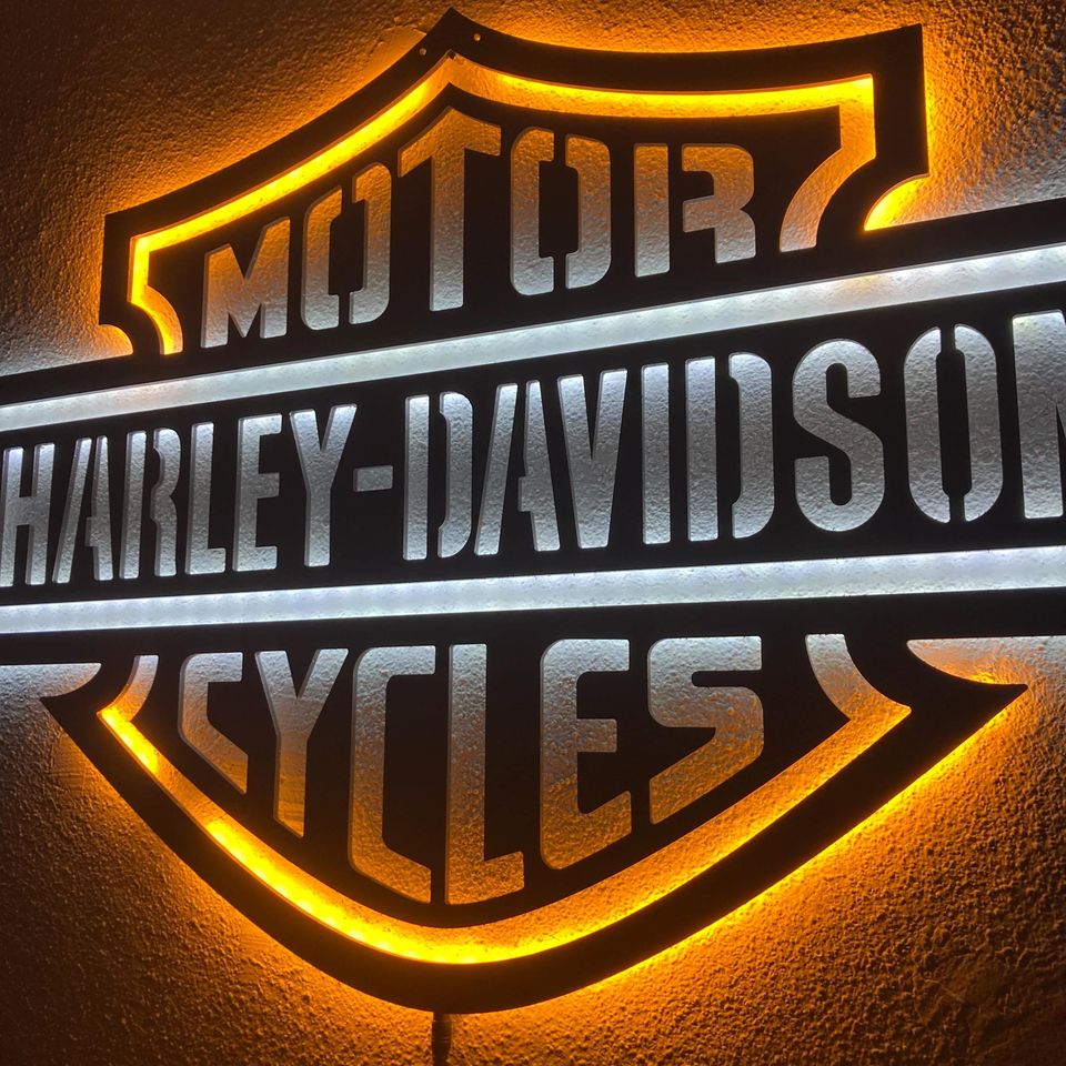 Motorcycle LED Sign: Black Composite Illuminated Garage Decor
