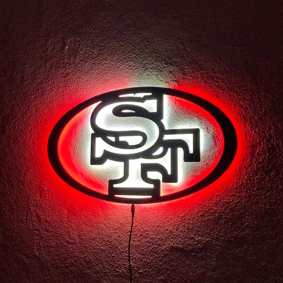 San Francisco 49ers LED Wall Sign: Black Composite Illuminated Sports Team Logo