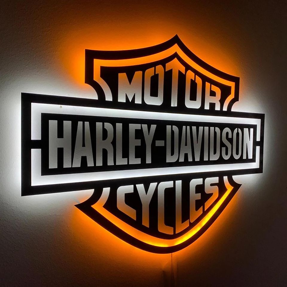 Motorcycle LED Sign: Black Composite Illuminated Garage Decor