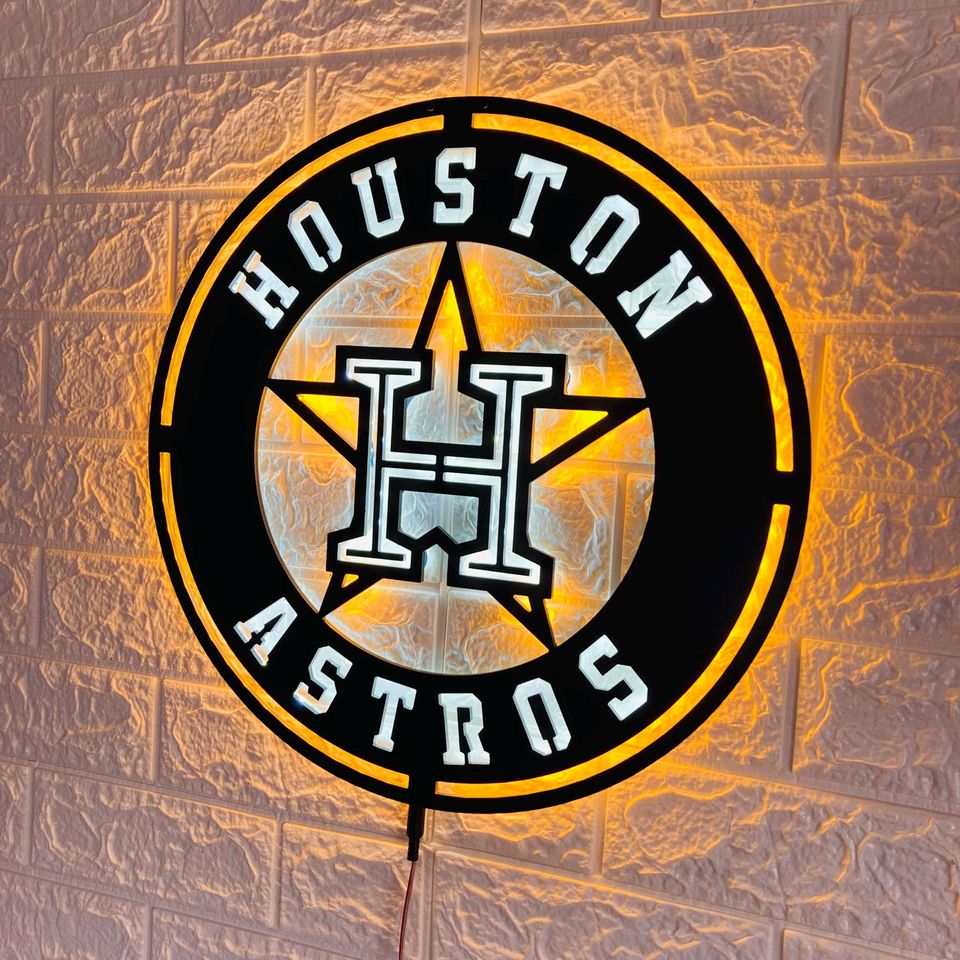 Custom Astros LED Wall Sign: Black Composite Illuminated Baseball Team Logo