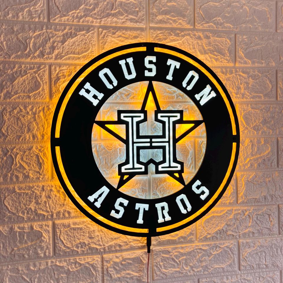 Custom Astros LED Wall Sign: Black Composite Illuminated Baseball Team Logo