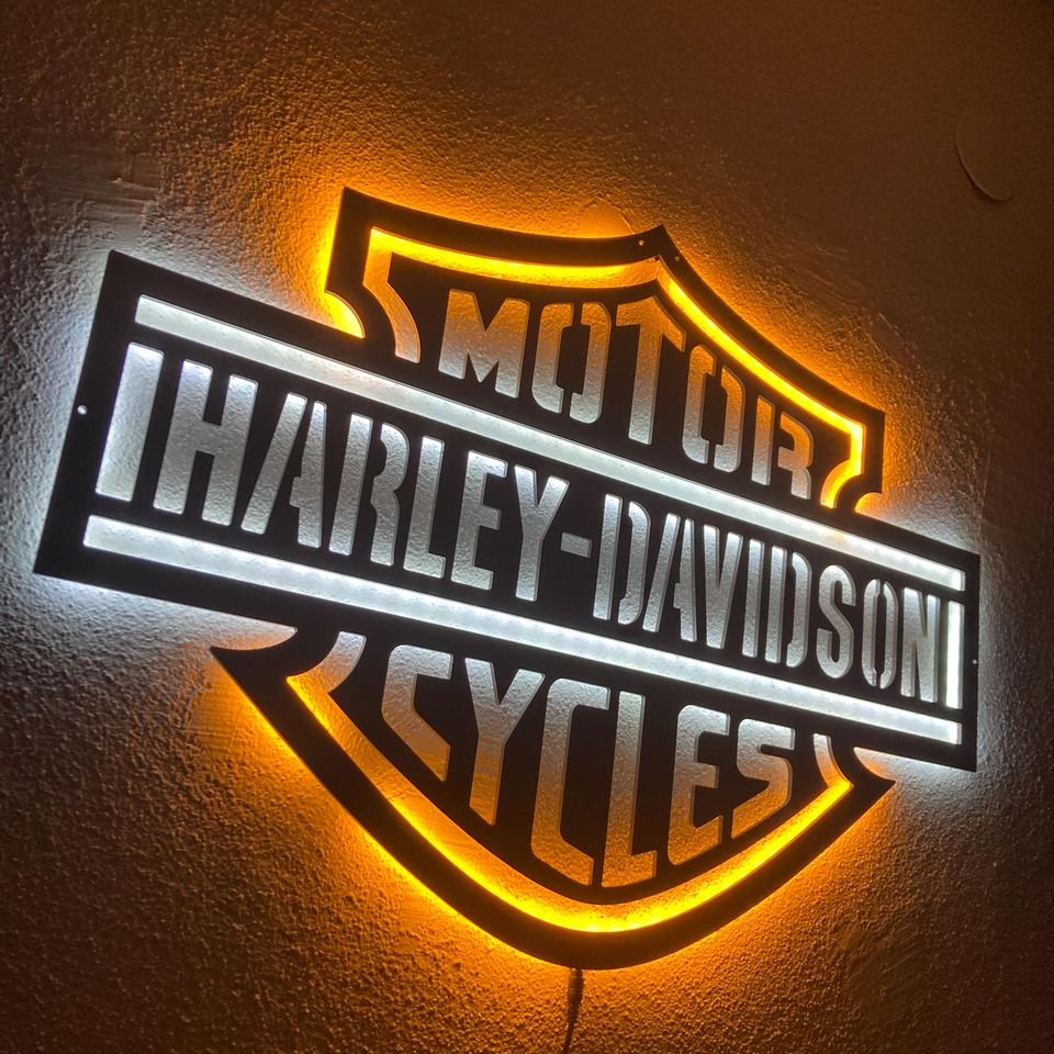 Motorcycle LED Sign: Black Composite Illuminated Garage Decor