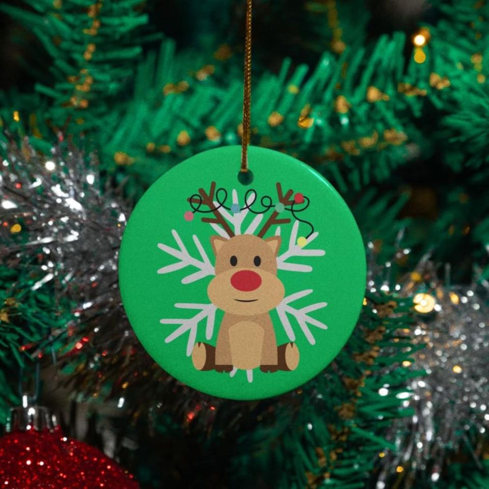 Reindeer with Lights Ceramic Christmas Ornament - Rudolph Holiday Tree Keepsake