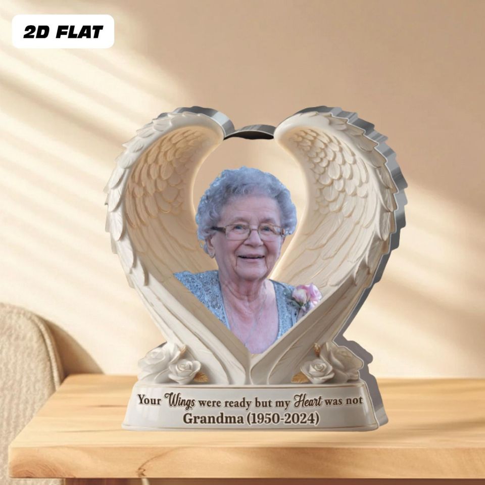 Personalized Memorial 2D Acrylic Plaque, Angel Wings Remembrance Gift, Memorial Acrylic Block, In Loving Memory Sign, Memorial Photo Plaque