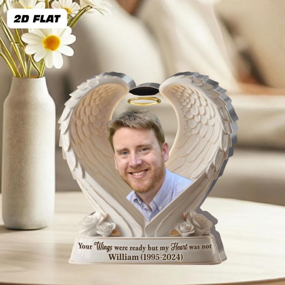 Personalized Memorial 2D Acrylic Plaque, Angel Wings Remembrance Gift, Memorial Acrylic Block, In Loving Memory Sign, Memorial Photo Plaque