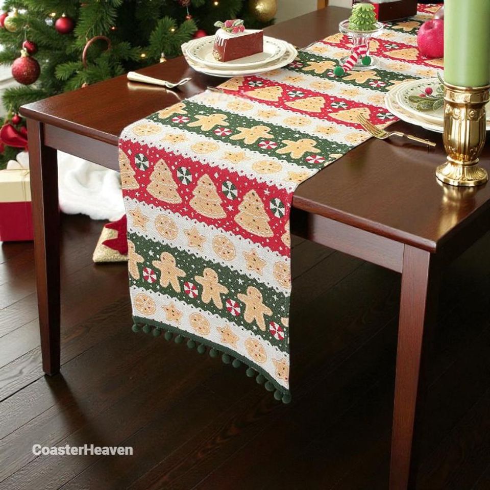 Christmas Gingerbread Table Runner | Festive Holiday Table Dcor