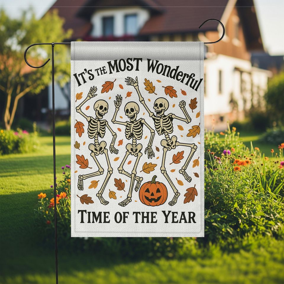 Funny Dancing Skeletons Halloween Garden Flag: Spooky Fall Decor