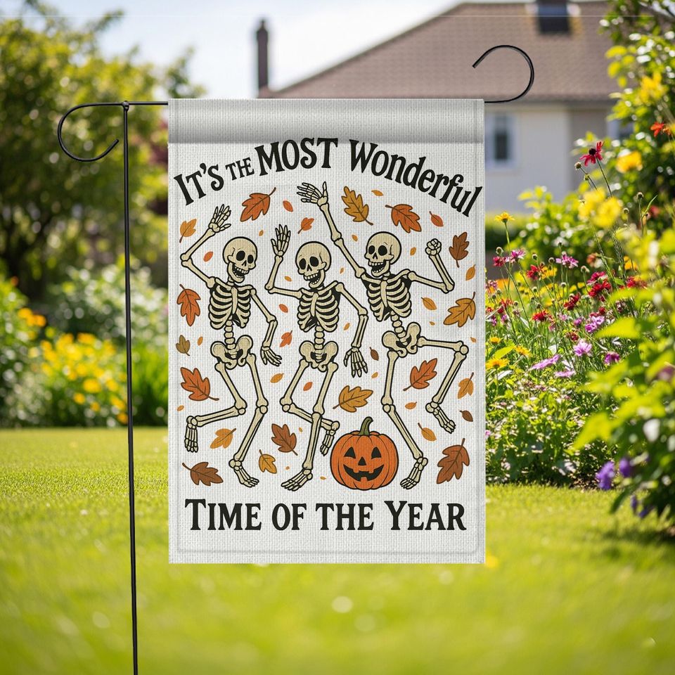 Funny Dancing Skeletons Halloween Garden Flag: Spooky Fall Decor