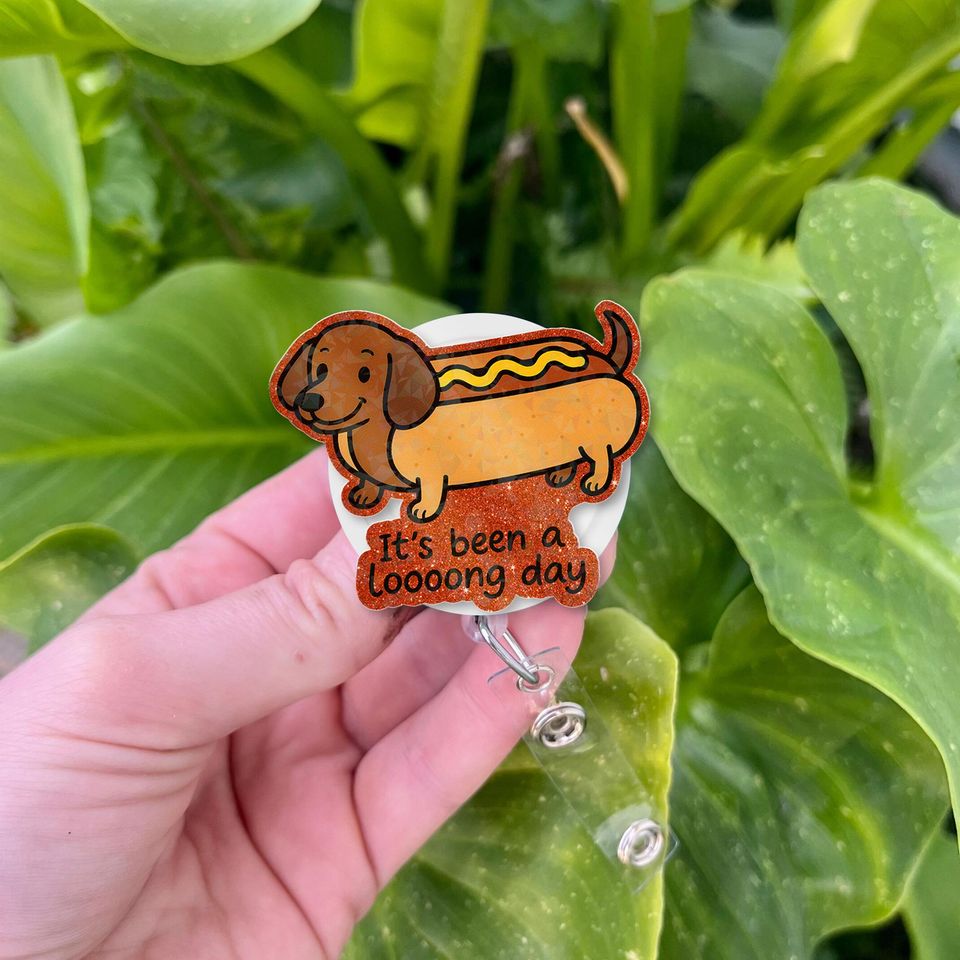 Funny Dachshund Badge Reel: Hot Dog Style Retractable ID Holder